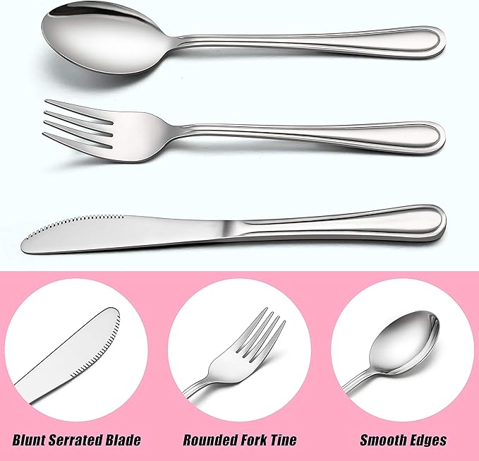 LIANYU 9-Piece Kids Silverware Set, Stainless Steel Toddler Utensils Flatware Set, Child Cutlery Tableware for 3, Include Knife Fork Spoon, Mirror Finished, Dishwasher Safe