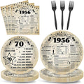CHUNNIN 96Pcs 70th Birthday Plates and Napkins Back in 1956 Party Decorations Vintage 70 Year Old Party Dessert Plates 1956 Birthday Tableware for 24 Guests 70th Theme Men Woman Bday Parties Supplies