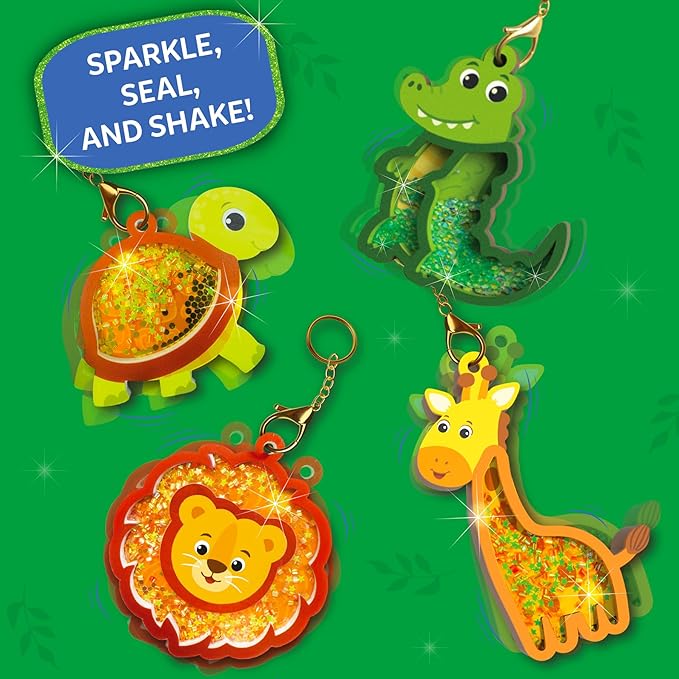 Skillmatics Shake-its – Glitter Craft Kit for Kids, DIY Animal Arts & Crafts with Keychains, Mess-Free Activity, Travel Toy, Birthday Gift for Girls & Boys Ages 4, 5, 6, 7, 8, 9
