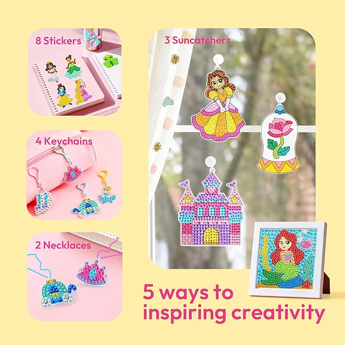 Klever Kits 16 Projects Gem Princess for Kids, Make Your Own Diamond Gem Painting Kit, Arts and Crafts for Girls Ages 6-12, Gem Craft Activities Kits, Premium Art Gift Ideas for Girls Ages 6, 7, 8+