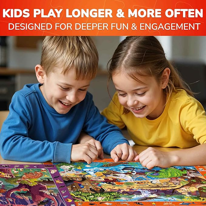QUOKKA 100 Piece Puzzles for Kids Ages 4-6 - 4 Jigsaw Puzzles for Kids Ages 6-8 - Search and Find Game with Animals, Dinosaurs for Childrens 5-8 - Learning Educational Toys for Boys and Girls 8-11
