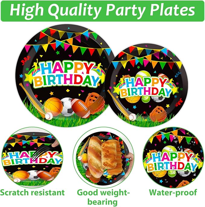 200 pcs Happy Birthday Party Plates and Napkins Kit Sports Themed Birthday Tableware Soccer Basketball Party Supplies For Baby Shower Sports Game Activities and Ball Fans Club celebrations Service 50