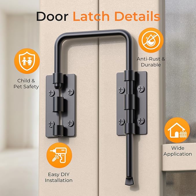 Patio Sliding Door Loop Lock, U-Shaped Rotating Latch, 90° / 180° Adjustable Door Lock for Uneven Surfaces, Child & Pet Safety Lock for Sliding Doors, Windows & Gates, (Black 2 Pack)