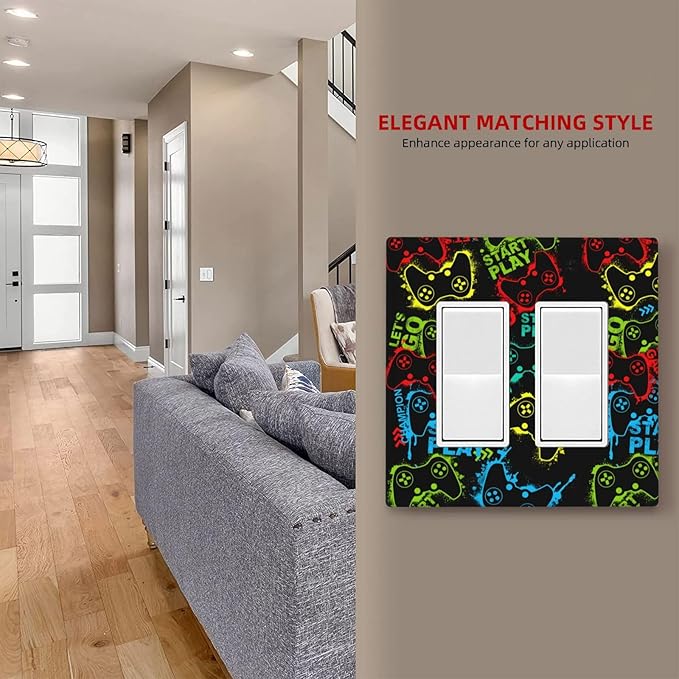 Video Game Double Gang Rocker Decorative Light Switch Cover, 2-Gang Wall Plate Outlet Cover