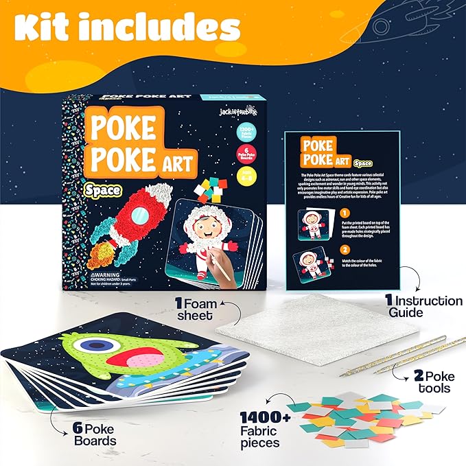jackinthebox Poke Poke Art for Kids – Space Theme, Flower Pressing Kits, Mess-Free Fabric Art and Craft,Gift for Kids for Girls and Boys Ages 4 5 6 7 8