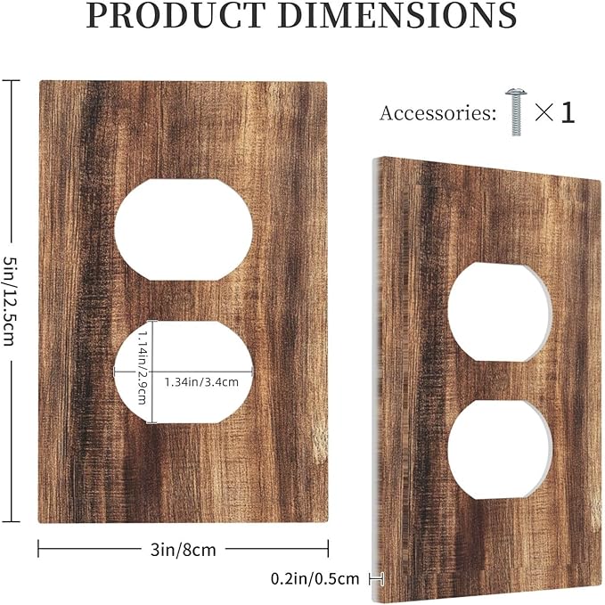 Outlet Covers Vintage Rustic Brown Wood Grain 1 Gang Duplex Wall Plate Decorative Switch Plates Electrical Receptacle Faceplate Light Switch Cover for Bedroom Farmhouse Decor