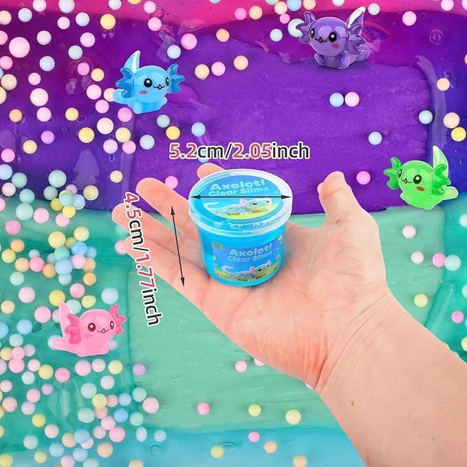 4 Pack Axolotl Slime Kit, Butter & Clear, Slime Party Favors for Kids with Axolotl Charms, Soft and Stretchy, Pink Blue Purple Green Slime for Girls & Boys 4-12