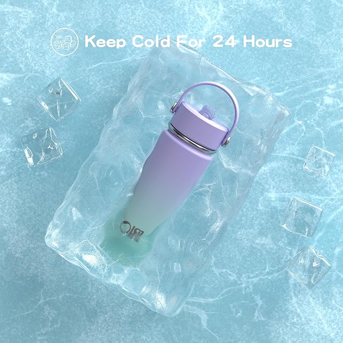 OISIZ 18oz Kids Water Bottle with Straw Lid, Vacuum Insulated Water Bottle Stainless Steel Bottles for Kids for School, Leakproof Water cups, BPA Free and Keep Cold for 24 Hours,Easy to Clean