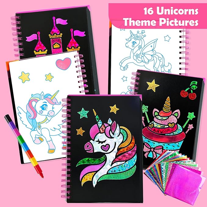 FUNNYB&G Foil Art Crafts for Kids Ages 4-8: Mother's Day 2026, Birthday Gift for Girls, Art and Crafts Supplies, Party Favors, Creative Toys for Girls 4 5 6 7 8 9 Years Old(Unicorns)
