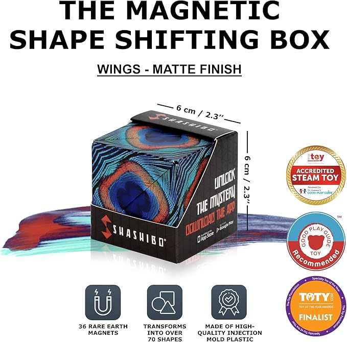 Shashibo Shape Shifting Box - Award-Winning STEM Fidget Toy with Ultra Strong Magnets - Puzzle Cube Transforms Into 100+ Shapes, Perfect Sensory Gift for Kids, Teens, and Adults (Wings)