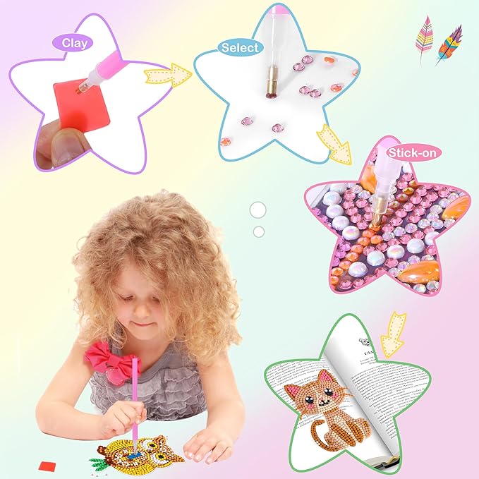 YiConfety Diamond Painting Kits, Kids Diamond Art Gift, Gem Art Kits for Girls Birthday, Arts and Crafts for Kids Ages 6 8 10 (Animal)