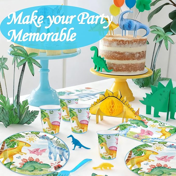Dinosaur Birthday Party Supplies - 350PCS Dinosaur Themes Party Tableware Set, Bithday Disposable Paper Plates Cups and Napkins For Boys Kids Birthday Baby Shower Decorations, Serve 50