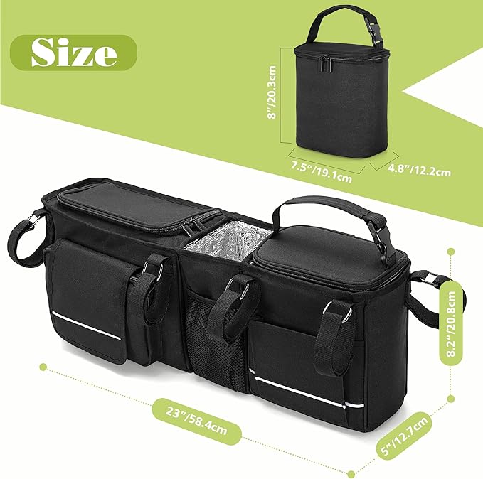 HODRANT Double Stroller Organizer Compatible with BOB Duallie & Compatible with Baby Jogger City Mini GT2 Stroller, Double Stroller Parent Console with Detachable Cooler & Cup Holder, Patent Pending