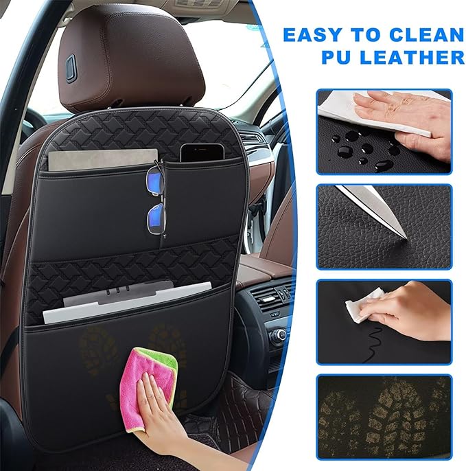 Back Seat Protector 2 Pack Fit for Nissan Rogue Car Kick Mats for Kids Upgraded Version with Storage Organizer Waterproof Dirt Proof Faux Leather Auto Accessories (Black)