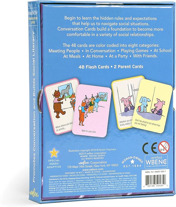 eeBoo: What Do I Do - 48 Conversation Flashcards, Develops Empathy Through Friendly Illustrations of Social Situations, Develop Social and Emotional Intelligence, for Ages 3 and up