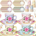 Umigy 36 Sets Mother's Day Tea Party Decorations 9 oz Floral Paper Teacups & Saucer Set for Girls Women Tea Parties Mothers Day Bridal Shower Wedding Birthday Party Decorations(Mixed Color)