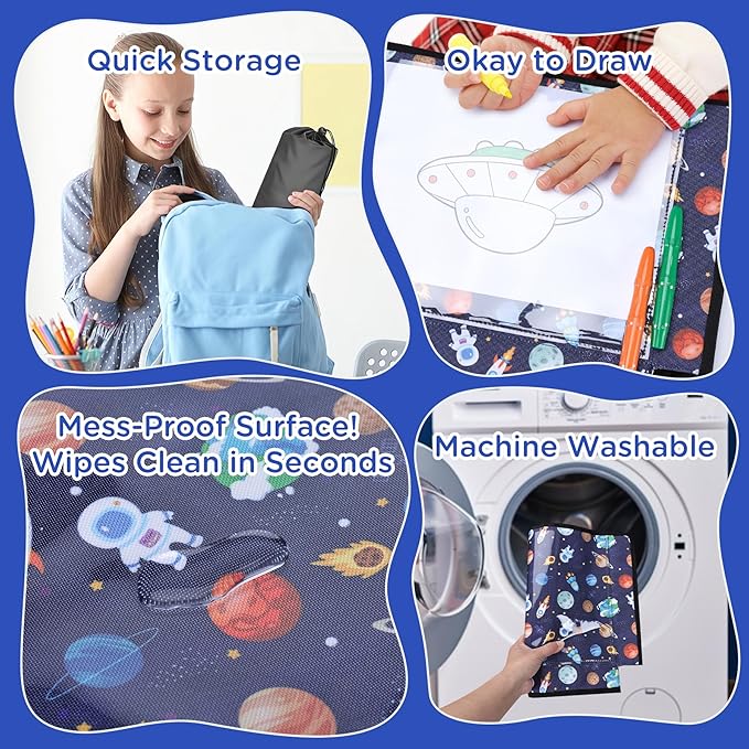 Airplane Kids Travel Tray for Toddler Car Seat - Toddler Tray for Plane or Train - Travel Essential Must-Haves and Flying Supplies - Blue Space