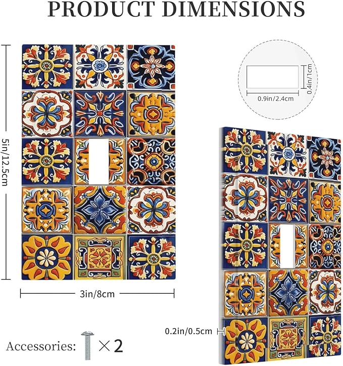 Mexican Talavera Tiles Flower Vintage Decorative Light Switch Cover 1 Gang Single Toggle Device Electrical Faceplate Switchplates Decorator Outlet Wall Plate for Kitchen Bathroom Decor