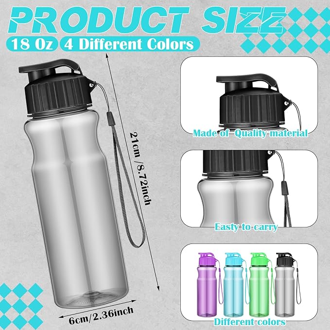Ziliny 24 Pcs 17 oz Plastic Water Bottles Bulk Large Reusable Leak Proof Flip Top Sports Gym Water Bottles with Handle Strap for Kids and Adults for Summer School Travel