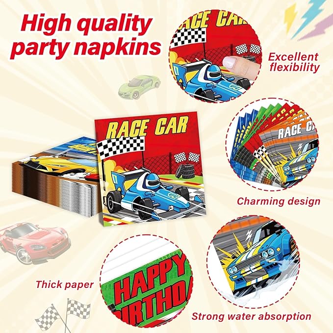 96Pcs Race Car Birthday Party Supplies Hot Car Themed Paper Plates Napkins Racing Themed Park Party Tableware Disposable Checkered Dinnerware Decoration Set for Kids Birthday Baby Shower Table Decor