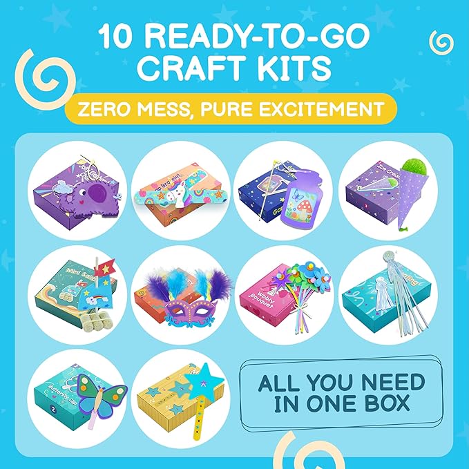 QuTZ Craft Kits for Kids Ages 4-8, 10-in-1 Toddler Craft Box, Build Projects that Glow, Float, Wearable and Playable, No prep and no Clean-up, Art and Crafts Supplies for Kids 4 5 6 7 8 Year Old