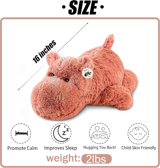 YOUBLEK 16" | 2 Pounds Pink Hippo Weighted Stuffed Animals,Sensory Comfort Plush Throw Pillow Toy,Kawaii Plushies Hugging Toy Gifts for Kids & Adults (Hippopotamus, 16 inch 2 Pounds)