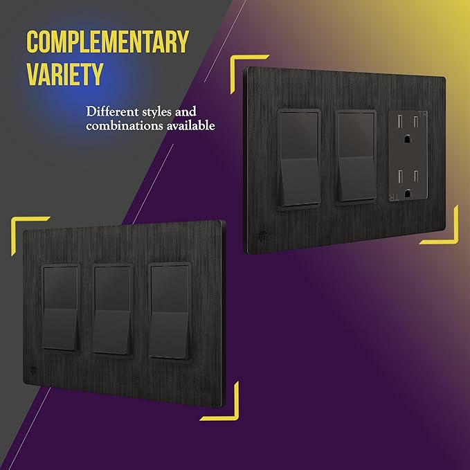 ENERLITES Elite Series Screwless Decorator Wall Plate Child Safe Outlet Cover, Gloss Finish, Size 3-Gang 4.68" H x 6.53" L, Unbreakable Polycarbonate Thermoplastic, SI8833-BDB, Brushed Dark Bronze