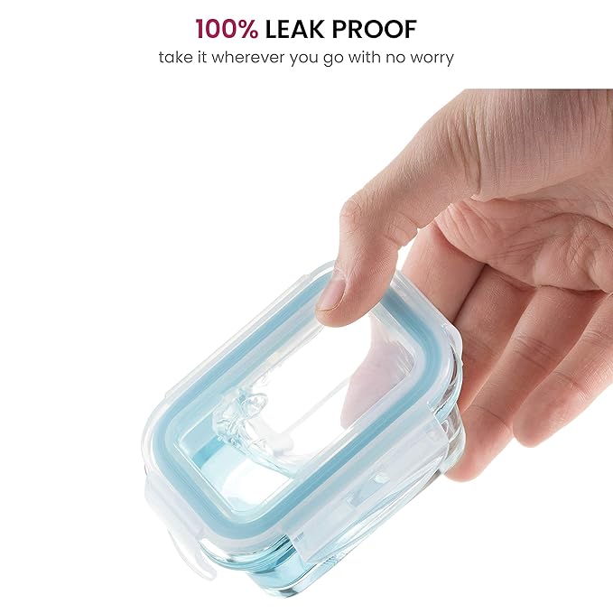 FineDine Small Glass Meal Prep Food Storage Container - Airtight, Leakproof, Microwave & Dishwasher Safe - Perfect for Snacks, Dips, 6 Count - Teal