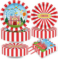 200pcs Circus Party Plates Napkins Forks Carnival Themed Party Tableware Set Red White Party Disposable Paper Dessert Cake Dinnerware Boy Girl Happy Birthday Party Baby Shower Decor Supplies Serves 50