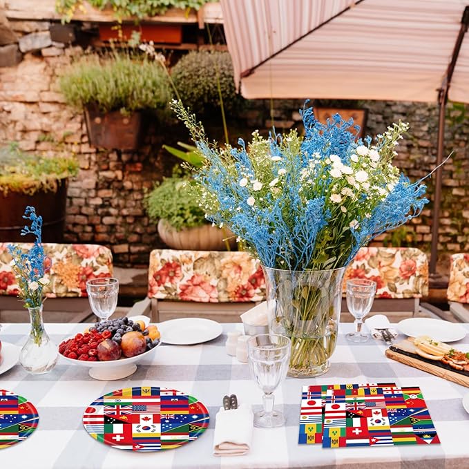 International World Flags Tableware Set International Flags Decorations Plates and Napkins for Travel Trip Around the Globe Retirement,School, Sports Events, Grand Opening, Party