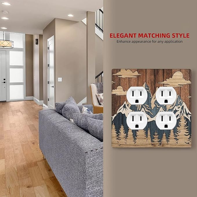 Blue Mountain Range Forest Nature Wilderness Wood Texture Outlet Covers 2 Gang Double Duplex Decorative Light Switch Covers Electrical Wallplates Socket Faceplate for Farmhouse Home Decor