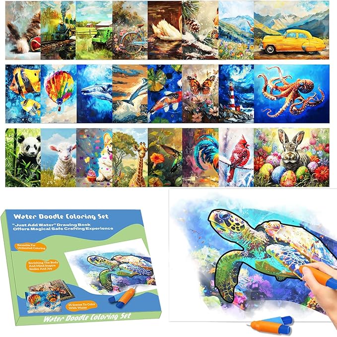 25 Pack Dementia Products for Elderly Reusable Water Doodle Coloring Set for Seniors Dementia Activities Animals Water Painting Toys for Alzheimer's Painting Gifts for Nursing Home Patients