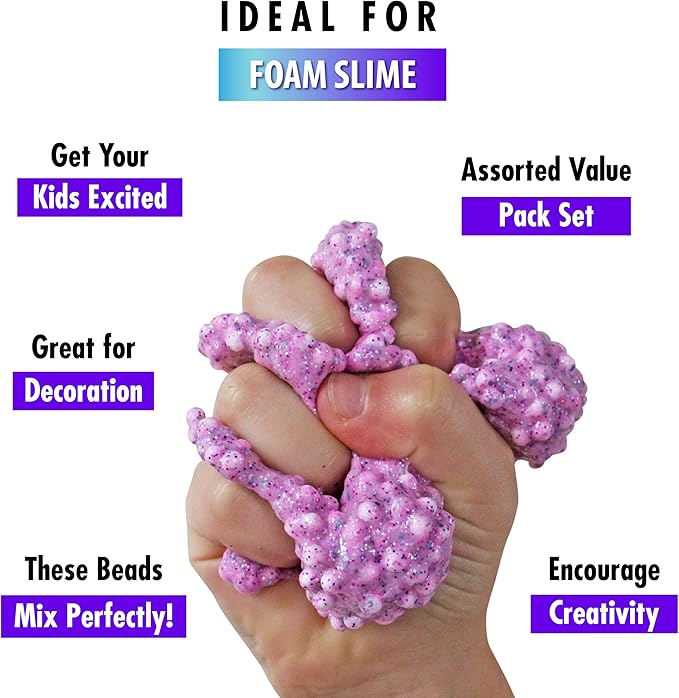 Slime Foam Beads Floam Balls – 18 Pack Microfoam Beads Kit 0.1-0.14 and 0.28-0.35 inch Colors Rainbow Fruit Beads Craft Add ins Homemade DIY Kids Ingredients Flome Styrofoam Supplies Big