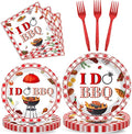 Wiooffen 96 Pcs BBQ Bachelorette Party Plates Napkins Tableware Set I Do BBQ Party Supplies Disposable Red and White I Do Dinnerware for Summer Wedding Engagement Bridal Shower Supplies, 24 Guests