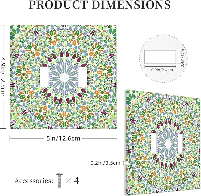 Mandala Flower Abstract Round Mosaic Floral Decorative Switch Plates 2 Gang Double Toggle Outlet Light Switch Cover Wall Plate Electrical Faceplate for Bedroom Living Room Decor