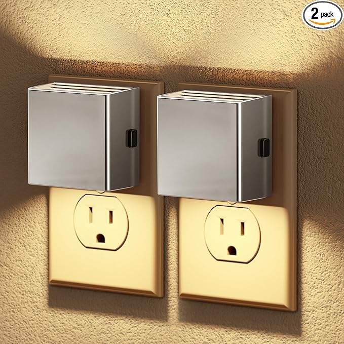 JandCase Night Light,Automatic Night Lights Plug into Wall,Dusk to Dawn,2 Pack Soft White 3000K Brightness Adjustable Nightlight for Kids Bedroom Bathroom Hallway Kitchen