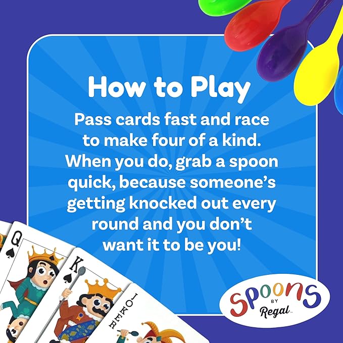 Regal Games Spoons Card Games for Kids - Spoons Game, Deck of Cards, Fun Family Games for Kids and Adults, Playing Cards, Game Night, Travel Games, 3-5 Multi-Player Card Game, Games for Adults