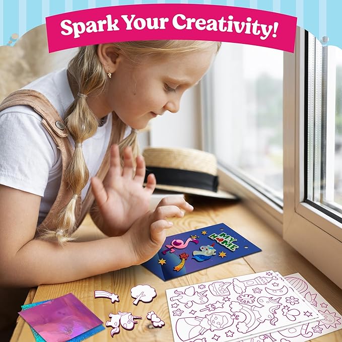 Funcils Foil Art Craft - Unicorn & Princess Sticker Activity Kit, Toddler Arts & Crafts for Kids, No Mess Kids Travel Toys, Games, Fun Birthday Gifts for Boys & Girls Ages 4, 5, 6, 7, 8, 9 Year Old