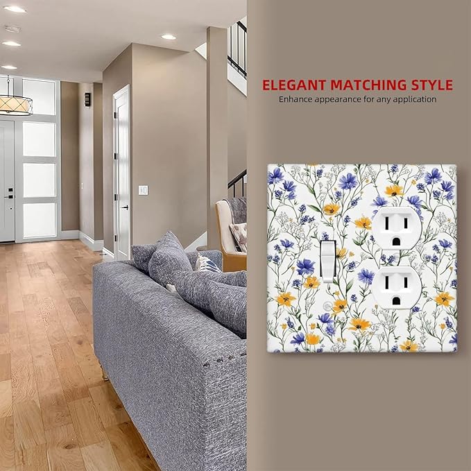 Wallplates Floral Colorful Green Leaf Wildflower 1 Toggle 1 Duplex Switch Plate Electrical Gfci Faceplate Decorative Light Switch Covers For Bed Room Living Room Decor