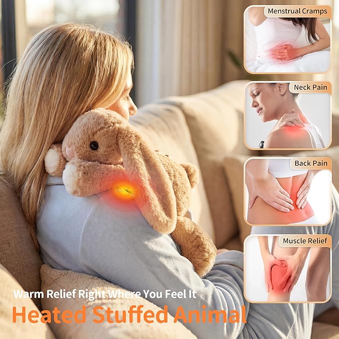 Rabbit Heated Stuffed Animal, Bunny Heating Pad for Period Cramps, USB Powered Heating Pad with Auto Shut Off,Warm Plushie for Belly Back Shoulder Pain Relief,Anxiety Relief, Gift for Mom Women