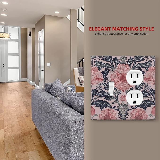 Pink Floral Vintage Botanical Boho Flower Wallplates 1 Toggle 1 Duplex Switch Plate Electrical GFCI Faceplate Decorative Light Switch Covers for Farmhouse Home Decor
