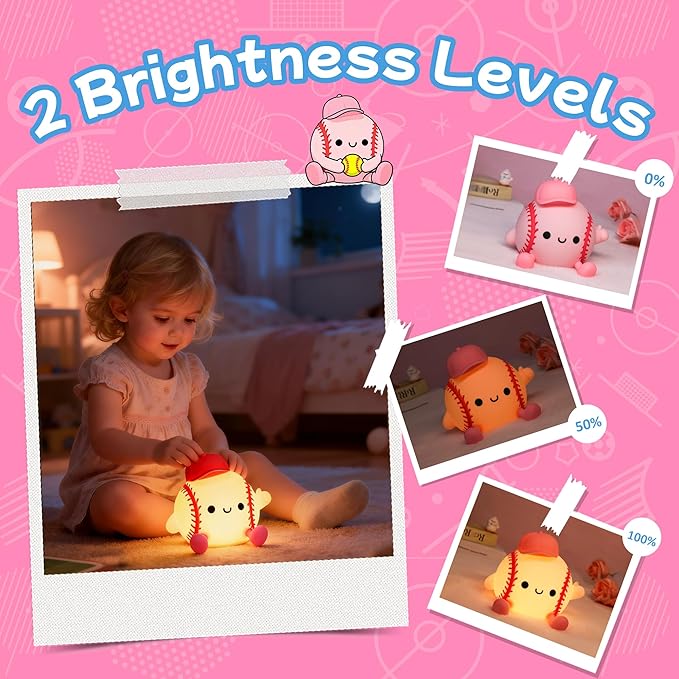 CoolGift Mart Softball Night Light for Girls, Silicone Touch Control Lamp, USB Rechargeable with Timer & Brightness Adjustment, Gift for Softball Lovers