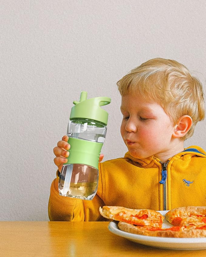 Sivaphe Clear Water Bottle with Straw 12 oz Portable Tritan Transparent Sports Drinking Bottle for School Girls Boys Green