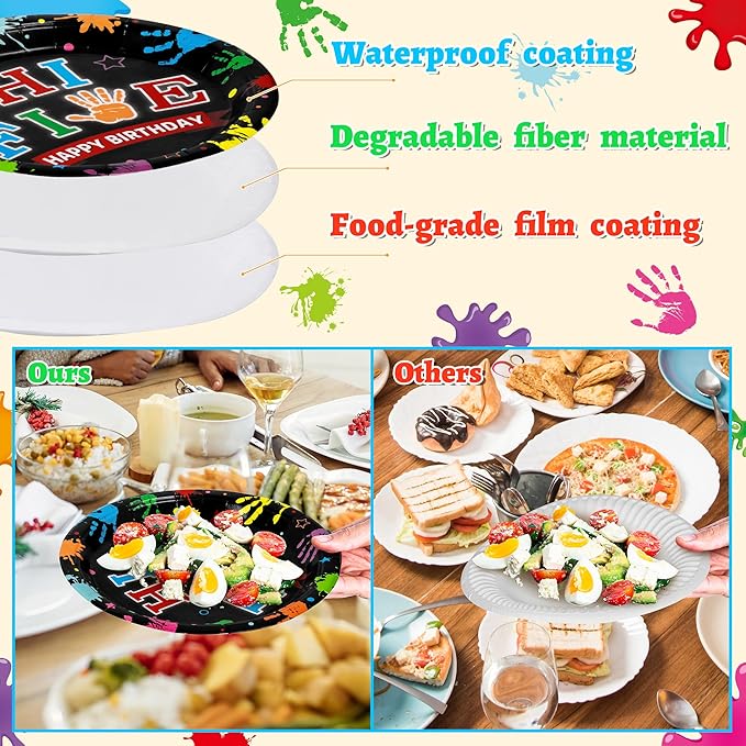 Hi Five Drawing Party Supplies - 96Pcs Art Painting Themed Plates Napkins Forks Tableware Set, Disposable Paper Plates Party Decoration for Kids 5 Years Old Birthday Baby Shower Table Decor, Serve 24