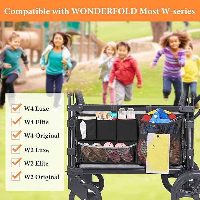 Stroller Wagon Cargo Net, Wagon Accessories Organizer Compatible with WONDERFOLD W-Series Models, Large Capacity Mesh Cargo Storage Bag with Sorting Pockets Compatible with Keenz Wagon, Black