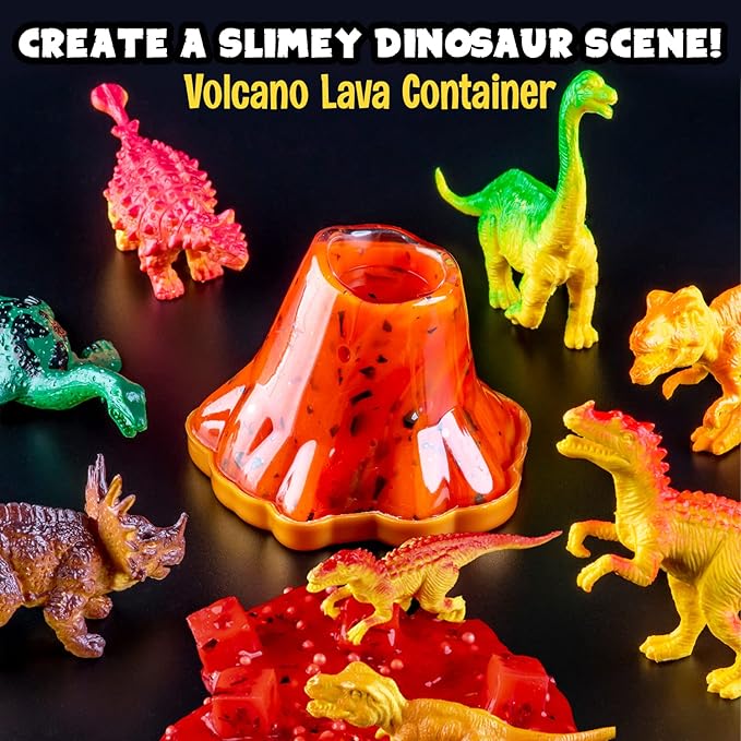 Original Stationery Dinosaur Slime Kit for Boys, DIY Glow-in-The-Dark Slime Set with Lava, Blood & Dino Poop, Fun Sensory Play Activity with Glitter Formula, Birthday Gift