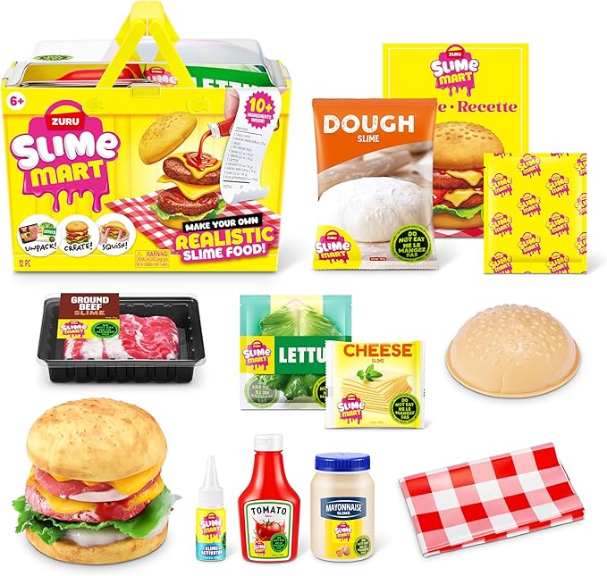 Slime Mart Small Basket by ZURU, Toy, Arts & Crafts for Kids and Kidults, Soft Slime Making Kit - Slime Kit for Girls Ages 6-10 - Fun Gift Idea for Boys Girls - Fidget Toys - Sensory Toys (Burger)