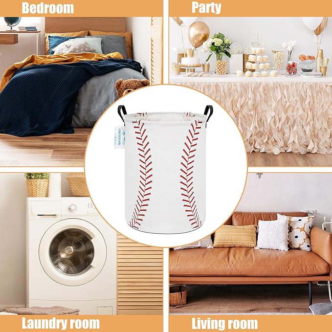 LANGYASHAN Laundry Basket Canvas Fabric Collapsible Organizer Basket for Storage Bin Toy Bins Gift Baskets Bedroom Clothes Children Nursery Hamper (Baseball)