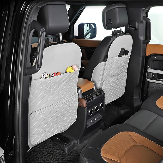 TAIKOO Seat Back Protector + Large Capacity Pocket Storage Organizer,Preventing the Impact of Children Stepping on the Seat Backrest (Cream White)