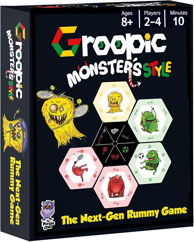 Groopic Monster's Style – Award-Winning and Fun Twist on The Beloved Rummy Game. Board Games for Kids 8-12 & Families, Innovative Rummy Card Game Set. Monster Games for Kids, Ages 8+, Players 2-4